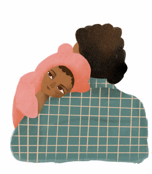 Digitaalinen piirros jossa vanhempi kantaa pientä lastaan olkapäällään